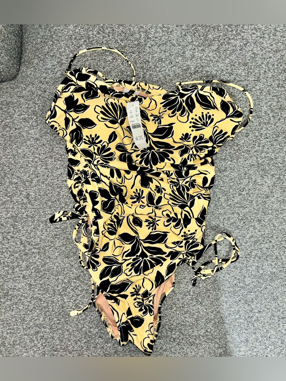 J. Crew Yellow and Black Floral One-Piece Swimsuit